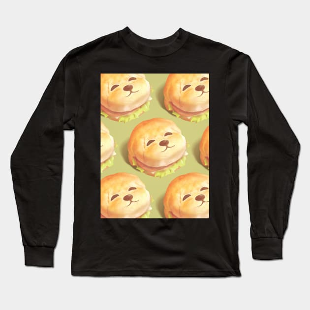 Smile Dog Burger Pattern Long Sleeve T-Shirt by zkozkohi